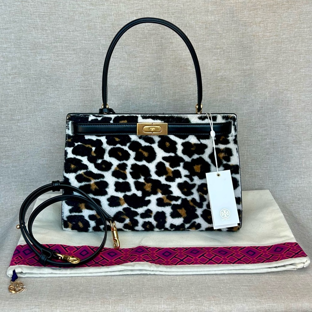 NWT Tory Burch Lee Radziwill Structured Leopard Shearling Bag - Picture 3 of 11